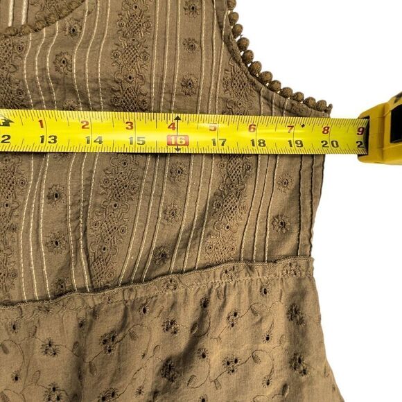 Prana Blouse Women's Medium Brown Trimmed with Lace Open Eyelet Bottom Blouse - Picture 9 of 11